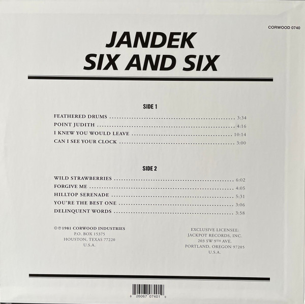 Jandek - Six And Six LP | Corwood Industries (CORWOOD 0740) - 2