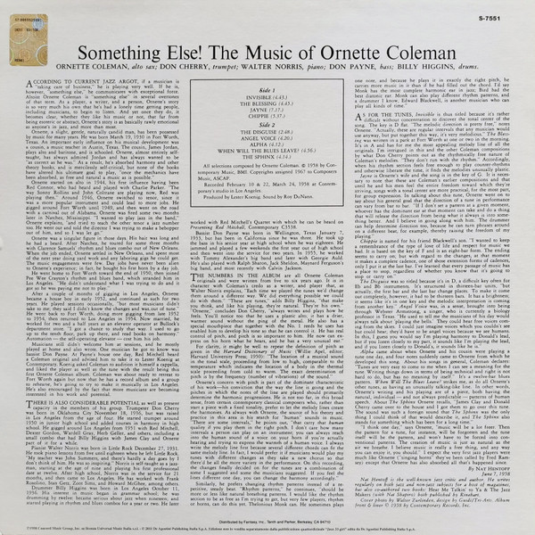 Ornette Coleman - Something Else!!!! | Contemporary Records (S-7551) - 2