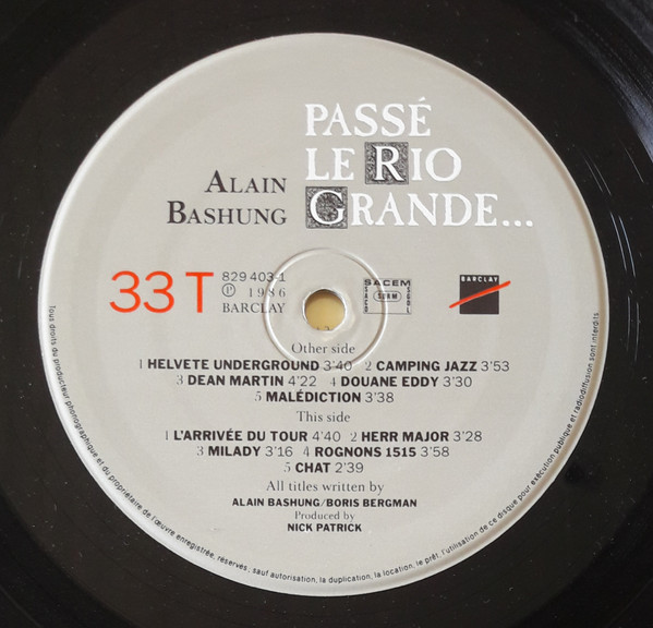 Alain Bashung - Passé Le Rio Grande... | Barclay (829 403-1) - 2