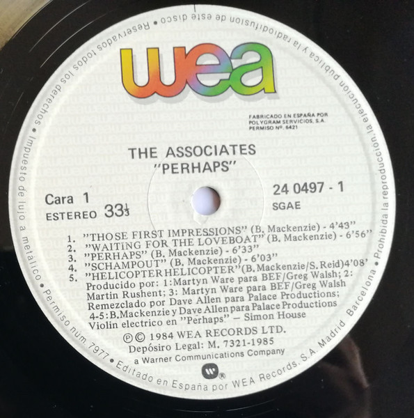 The Associates - Perhaps - Vinilo | WEA (L 240497-1) - 4 The Associates - Perhaps - Vinilo | WEA (L 240497-1) - 4