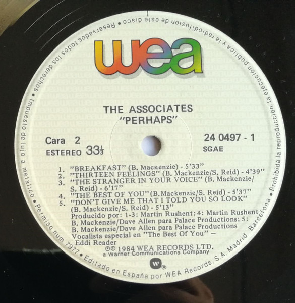 The Associates - Perhaps - Vinilo | WEA (L 240497-1) - 3 The Associates - Perhaps - Vinilo | WEA (L 240497-1) - 3