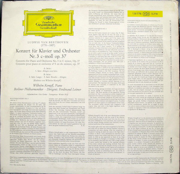 Ludwig van Beethoven – Wilhelm Kempff · Berliner Philharmoniker · Ferdinand Leitner - Klavierkonzert Nr. 3 C-moll Op. 37 | Deutsche Grammophon (SLPM 138 776) - 2