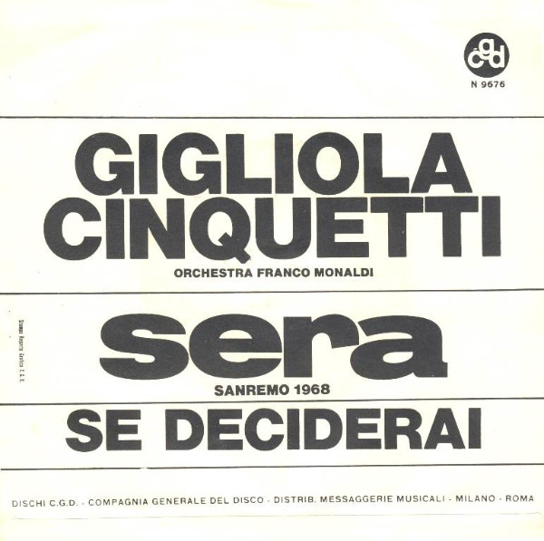 Gigliola Cinquetti - Sera | CGD (N 9676) - 2