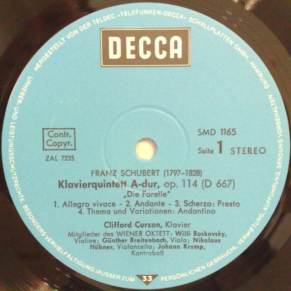Franz Schubert / Clifford Curzon / Mitglieder Des Wiener Oktetts / Joseph Haydn / Weller-Quartett - Forellenquintett | Decca (6.41534 AN) - 3