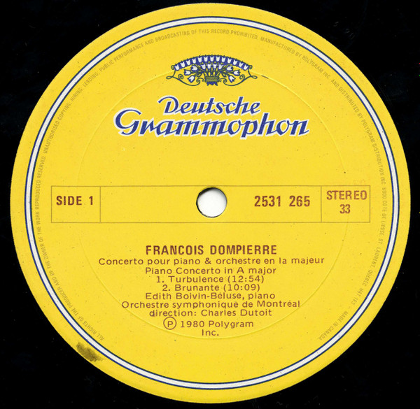 François Dompierre / Orchestre symphonique de Montréal / Charles Dutoit - Concerto Pour Piano Et Orchestre / Harmonica Flash [Vinyl] | Deutsche Grammophon (2531 265) - 2
