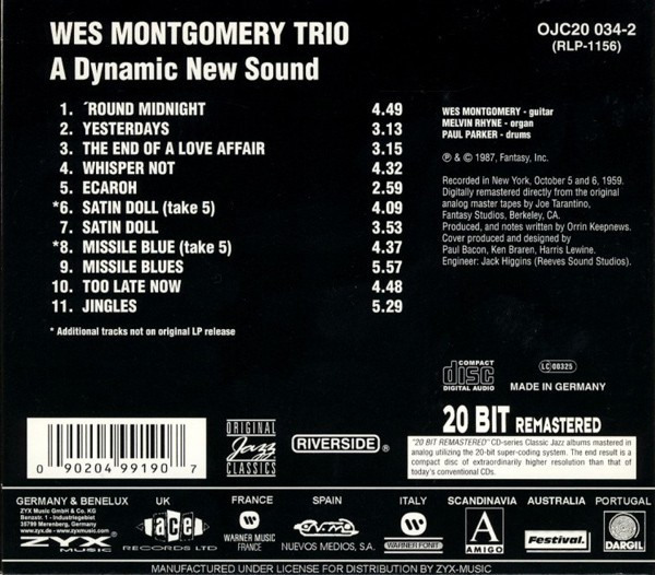 The Wes Montgomery Trio - A Dynamic New Sound: Guitar/Organ/Drums | Original Jazz Classics (OJC20 034-2) - 2