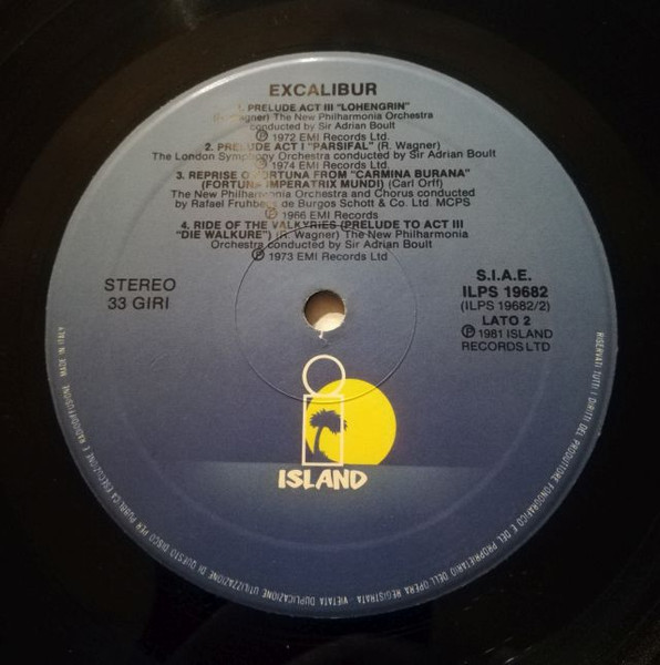 Various - Music From The Film Excalibur And Other Selections | Island Records (ILPS 19682) - 2 Various - Music From The Film Excalibur And Other Selections | Island Records (ILPS 19682) - 2