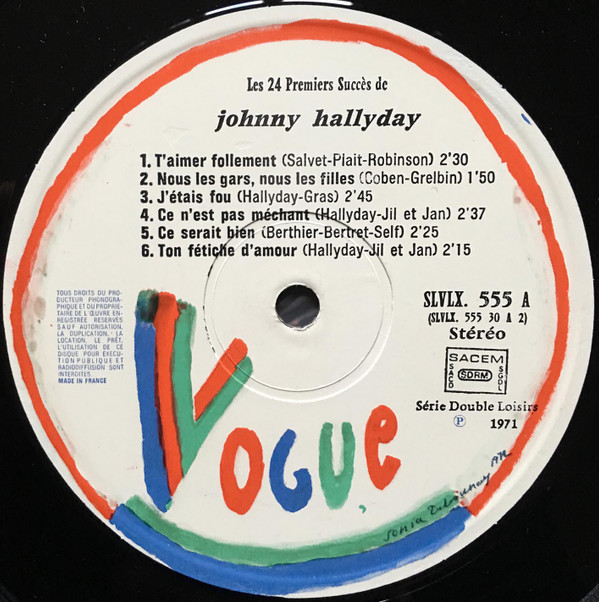 Johnny Hallyday - Les 24 Premiers Succes De Johnny Hallyday | Disques Vogue (SLVLX 555) - 2