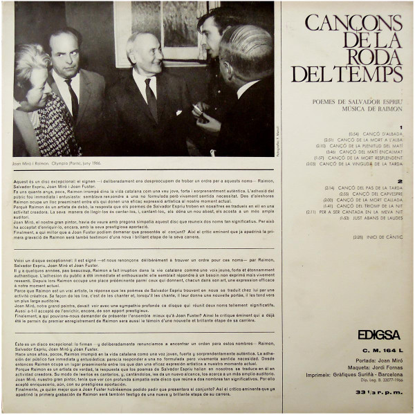 Salvador Espriu / Raimon - Cançons De La Roda Del Temps | Edigsa (CM 164 L) - 2