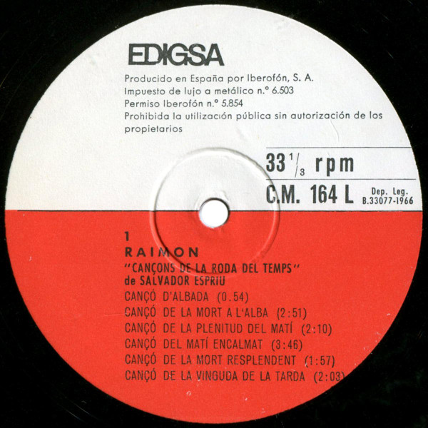 Salvador Espriu / Raimon - Cançons De La Roda Del Temps | Edigsa (CM 164 L) - 3