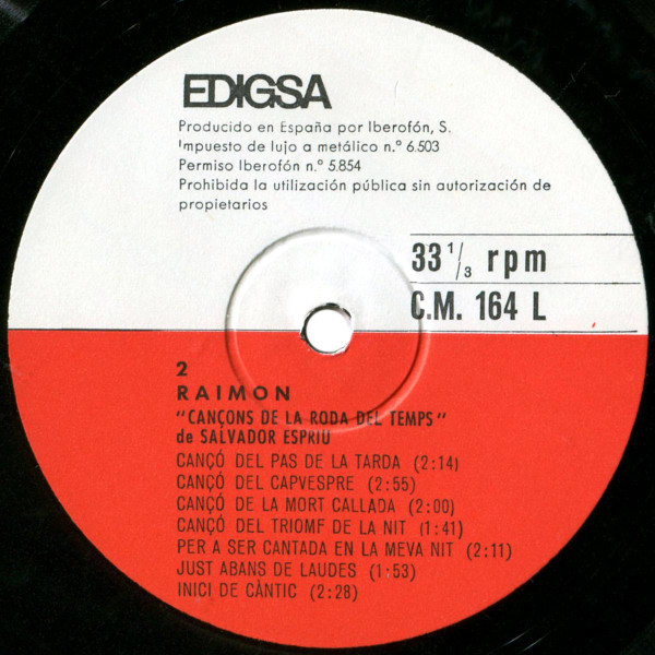 Salvador Espriu / Raimon - Cançons De La Roda Del Temps | Edigsa (CM 164 L) - 4