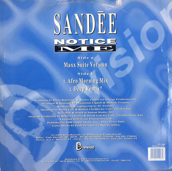 Sandee - Notice Me (1994 Remixes) | D:vision Records (DV 060) - 2 Sandee - Notice Me (1994 Remixes) | D:vision Records (DV 060) - 2