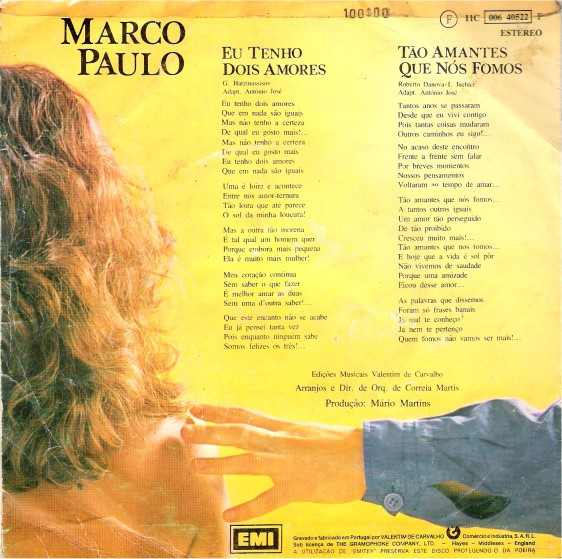 Marco Paulo - Eu Tenho Dois Amores / Tão Amantes Que Nós Fomos | EMI (11C 006 40 522 F) - 2
