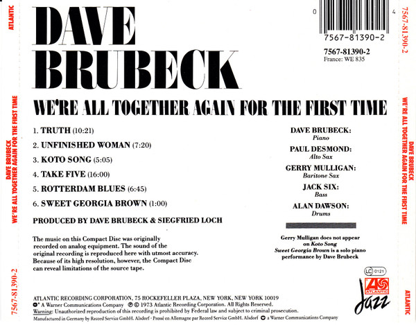 Dave Brubeck , Gerry Mulligan , Paul Desmond , Alan Dawson , Jack Six - We're All Together Again For The First Time | Atlantic (7567-81390-2) - 2 Dave Brubeck , Gerry Mulligan , Paul Desmond , Alan Dawson , Jack Six - We're All Together Again For The First Time | Atlantic (7567-81390-2) - 2