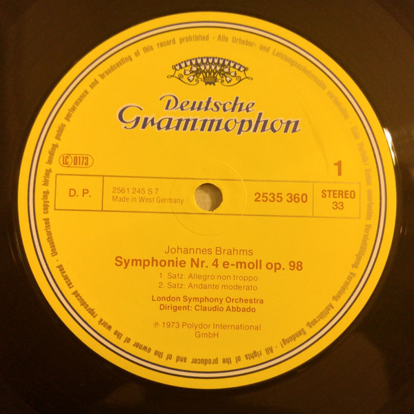 Johannes Brahms , London Symphony Orchestra , Berliner Philharmoniker , Claudio Abbado - Symphonie Nr.4 / Akademische Festouvertüre | Deutsche Grammophon (2535 360) - 3