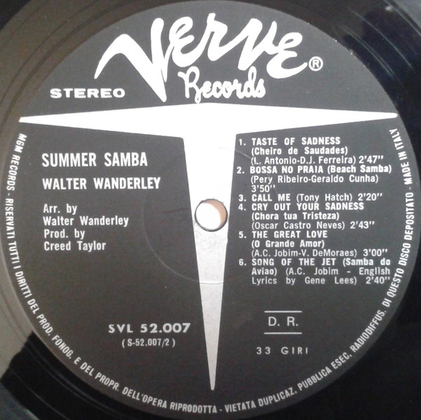 Walter Wanderley - Summer Samba | Verve Records (SVL 52.007) - 3 Walter Wanderley - Summer Samba | Verve Records (SVL 52.007) - 3