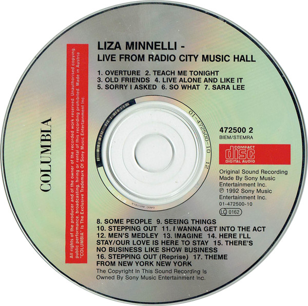 Liza Minnelli - Live From Radio City Music Hall | Columbia (472500 2) - 3 Liza Minnelli - Live From Radio City Music Hall | Columbia (472500 2) - 3