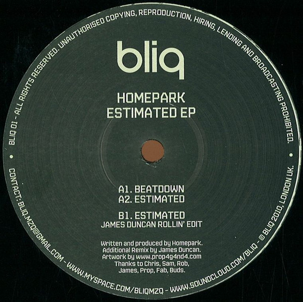 Homepark - Estimated EP | bliq (BLIQ 01)