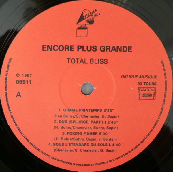 Encore Plus Grande - Total Bliss | Disques Inouï (06911) - 3