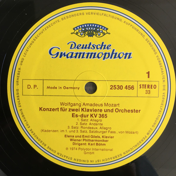 Wolfgang Amadeus Mozart / Emil Gilels , Elena Gilels , Karl Böhm , Wiener Philharmoniker - Klavierkonzert B-dur • Piano Concerto In B Flat Major KV 595 / Konzert Für Zwei Klaviere Es-dur • Concerto For Two Pianos In E Flat Major KV 365 [Vinyl] | Deutsche Grammophon (2530 456) - 3