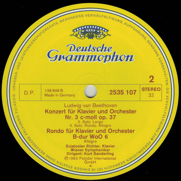 Ludwig van Beethoven – Sviatoslav Richter - Wiener Symphoniker , Kurt Sanderling - 3. Klavierkonzert / Rondo Für Klavier Und Orchester | Deutsche Grammophon (2535 107) - 4
