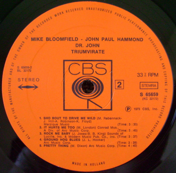 Mike Bloomfield , John Paul Hammond , Dr. John - Triumvirate | CBS (S 65659) - 4