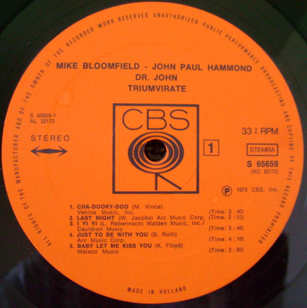 Mike Bloomfield , John Paul Hammond , Dr. John - Triumvirate | CBS (S 65659) - 3