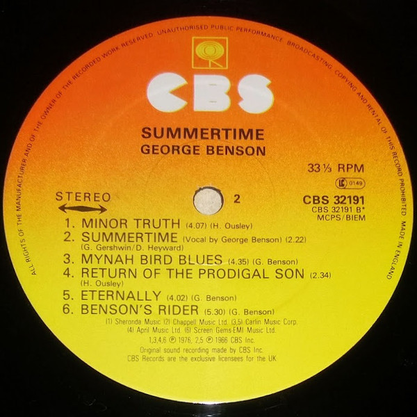 George Benson - Summertime | CBS (CBS 32191) - 3 George Benson - Summertime | CBS (CBS 32191) - 3