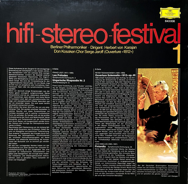 Berliner Philharmoniker , Herbert von Karajan – Franz Liszt , Pyotr Ilyich Tchaikovsky , Jean Sibelius - Hifi-Stereo-Festival 1 | Deutsche Grammophon (643 006) - 2