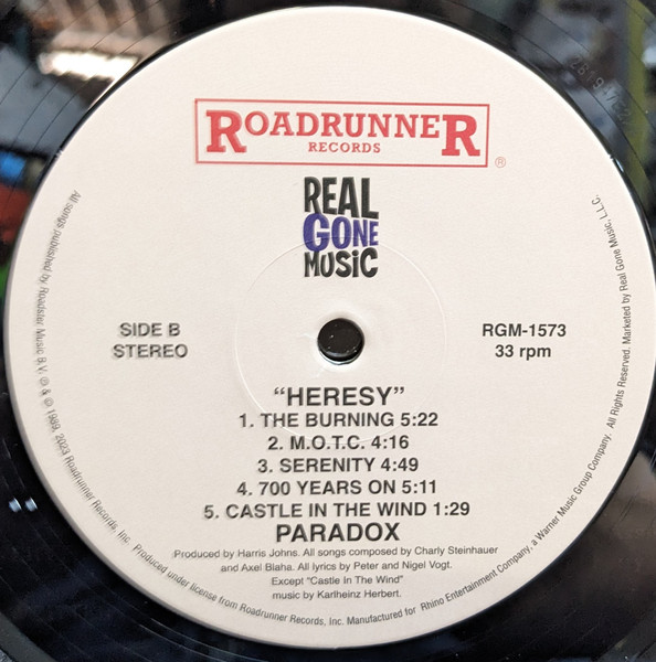 Paradox - Heresy | Roadrunner Records (RGM 1573) - 4