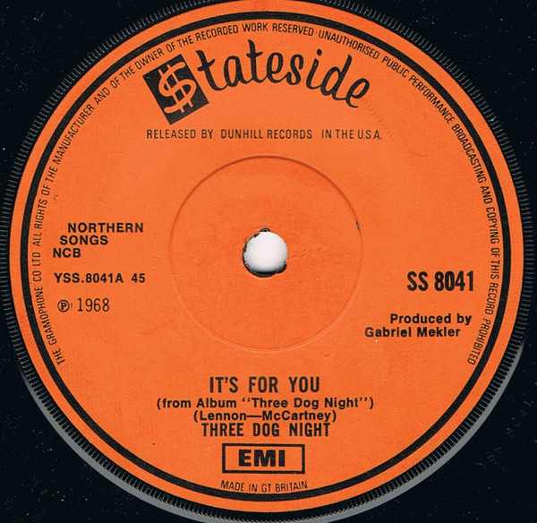 Three Dog Night - It's For You | Stateside (SS 8041) - main