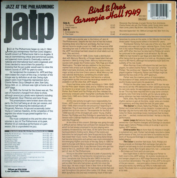 Bird & Pres - Jazz At The Philharmonic - Carnegie Hall 1949 | Verve Records (815 150 1) - 2