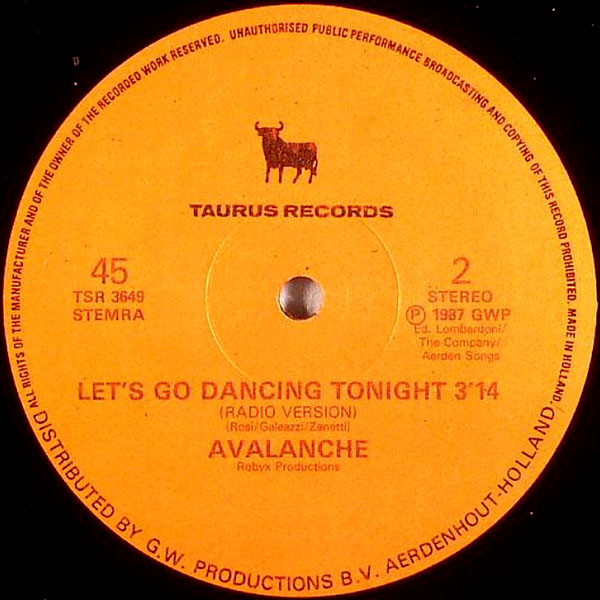 Avalanche - Let's Go Dancing Tonight | Taurus Records (TSR 3649) - 2