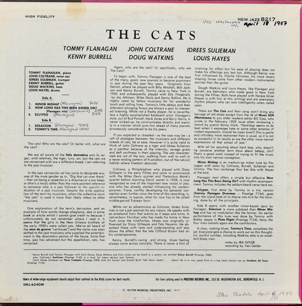Tommy Flanagan , John Coltrane , Kenny Burrell , Idrees Sulieman - The Cats | Prestige (SMJ-6540(M)) - 4
