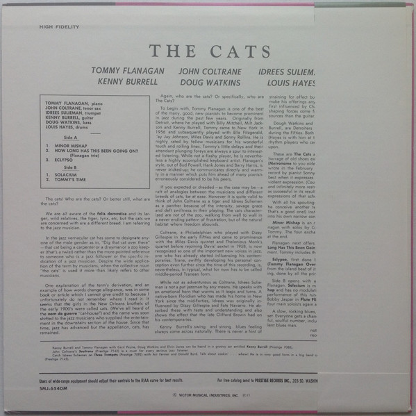 Tommy Flanagan , John Coltrane , Kenny Burrell , Idrees Sulieman - The Cats | Prestige (SMJ-6540(M)) - 3