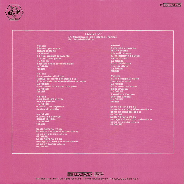 Al Bano & Romina Power - Felicità | Baby Records (1C 006-64 705) - 2 Al Bano & Romina Power - Felicità | Baby Records (1C 006-64 705) - 2