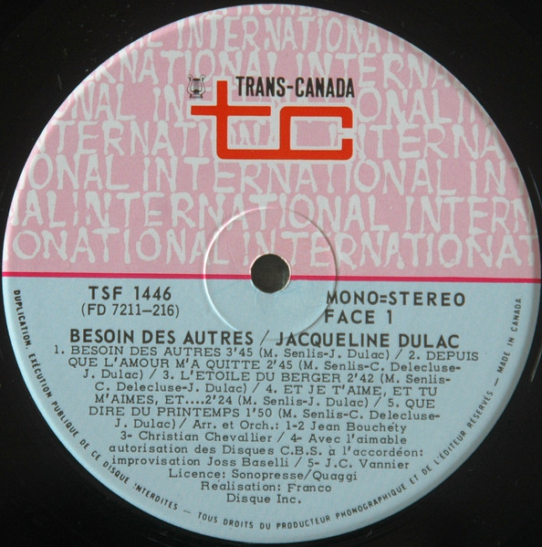 Jacqueline Dulac - Besoin Des Autres | Trans-Canada International (TSF-1446) - 4 Jacqueline Dulac - Besoin Des Autres | Trans-Canada International (TSF-1446) - 4
