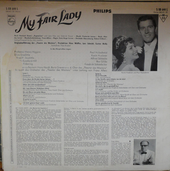 Karin Hübner , Paul Hubschmid , Alfred Schieske , Friedrich Schoenfelder , Rex Gildo - My Fair Lady | Philips (S 08 644 L) - 2 Karin Hübner , Paul Hubschmid , Alfred Schieske , Friedrich Schoenfelder , Rex Gildo - My Fair Lady | Philips (S 08 644 L) - 2