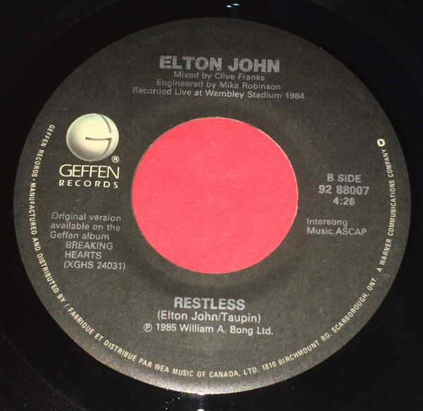 Elton John - Nikita (7") [Vinyl] | Geffen Records (92 88007) - 2