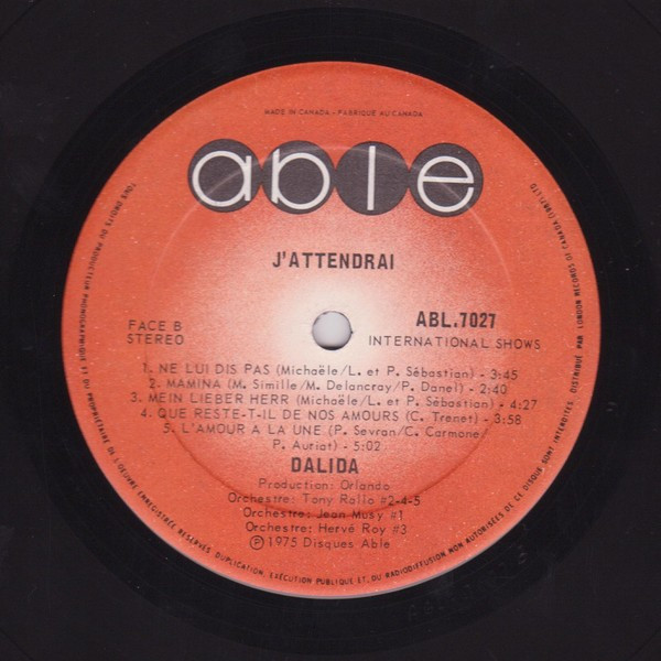 Dalida - J'Attendrai | Able (ABL.7027) - 4 Dalida - J'Attendrai | Able (ABL.7027) - 4