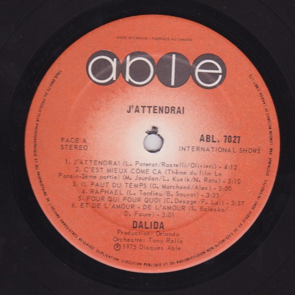 Dalida - J'Attendrai | Able (ABL.7027) - 3 Dalida - J'Attendrai | Able (ABL.7027) - 3