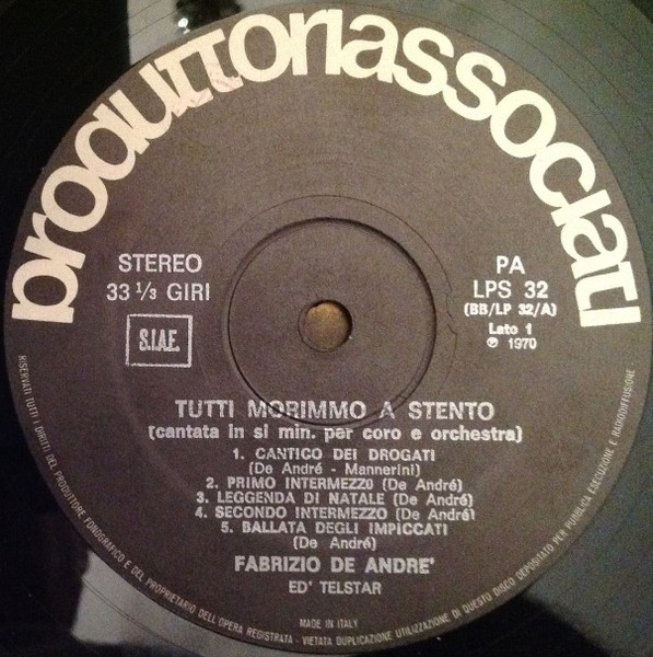 Fabrizio De André - Tutti Morimmo A Stento | Produttori Associati (PA/LPS 32) - 2 Fabrizio De André - Tutti Morimmo A Stento | Produttori Associati (PA/LPS 32) - 2