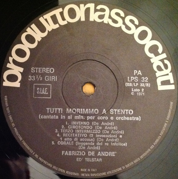 Fabrizio De André - Tutti Morimmo A Stento | Produttori Associati (PA/LPS 32) - 3 Fabrizio De André - Tutti Morimmo A Stento | Produttori Associati (PA/LPS 32) - 3
