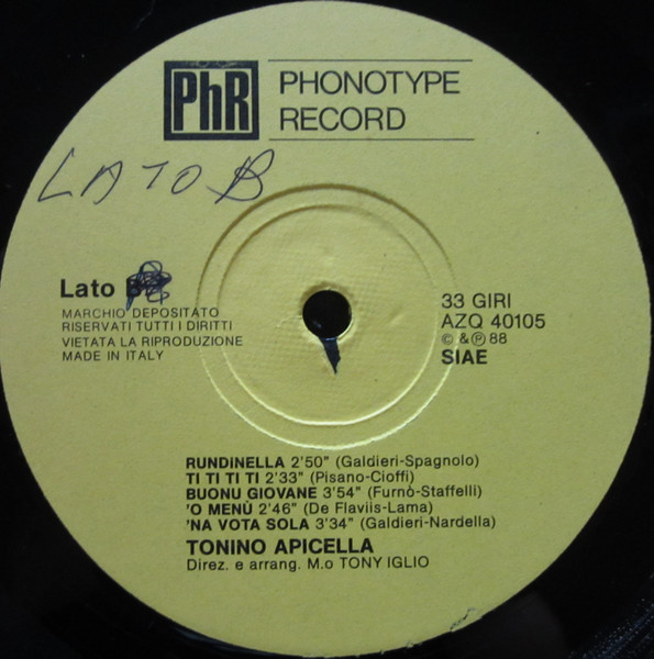 Tonino Apicella - Tonino Apicella | Phonotype Record (AZQ 40105) - 4 Tonino Apicella - Tonino Apicella | Phonotype Record (AZQ 40105) - 4