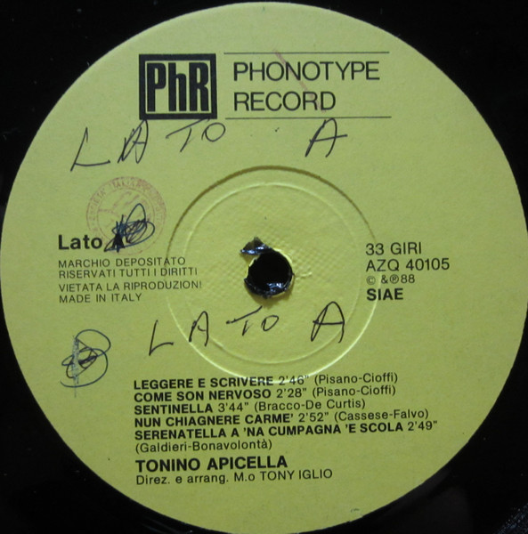 Tonino Apicella - Tonino Apicella | Phonotype Record (AZQ 40105) - 3 Tonino Apicella - Tonino Apicella | Phonotype Record (AZQ 40105) - 3