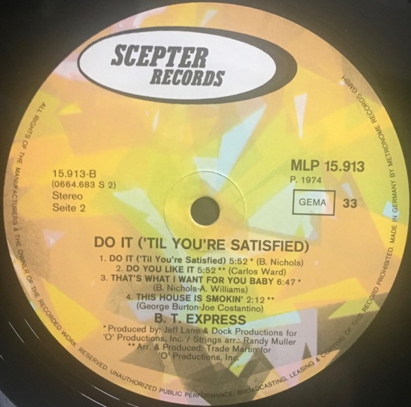 B.T. Express - Do It ('Til You're Satisfied) | Scepter Records (MLP 15.913) - 4