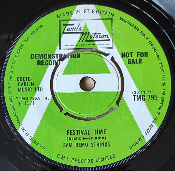 San Remo Golden Strings - Festival Time / All Turned On | Tamla Motown (TMG 795)