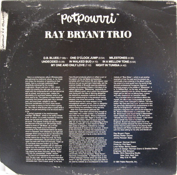 Ray Bryant Trio - Potpourri | Pablo Records (2310 860) - 2 Ray Bryant Trio - Potpourri | Pablo Records (2310 860) - 2