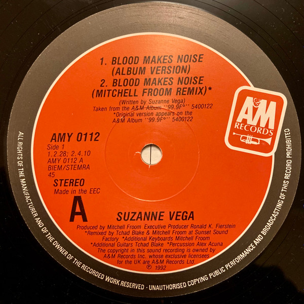 Suzanne Vega - Blood Makes Noise | A&M Records (AMY 0112) - 3 Suzanne Vega - Blood Makes Noise | A&M Records (AMY 0112) - 3