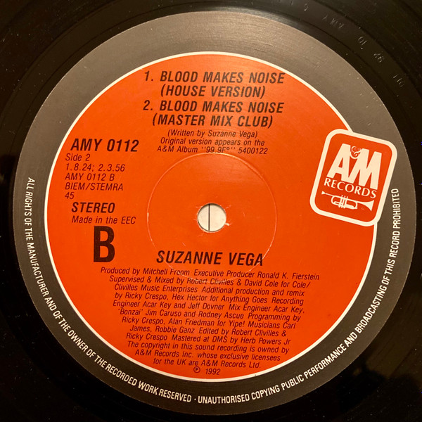 Suzanne Vega - Blood Makes Noise | A&M Records (AMY 0112) - 4 Suzanne Vega - Blood Makes Noise | A&M Records (AMY 0112) - 4
